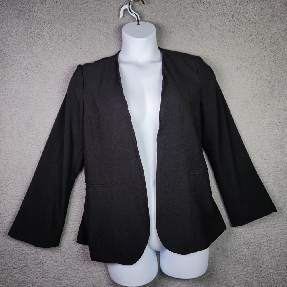 Adrienne Vittadini Black Blazer Jacket L Classic Structured Open  Minimalist